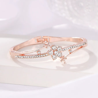 Crystal Flower Bangle Bracelet