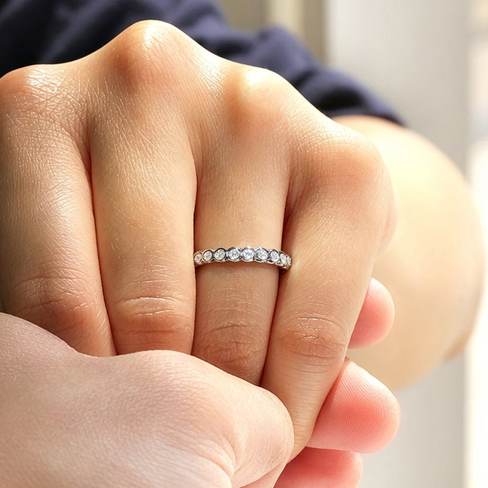 Eternity band ring worn
