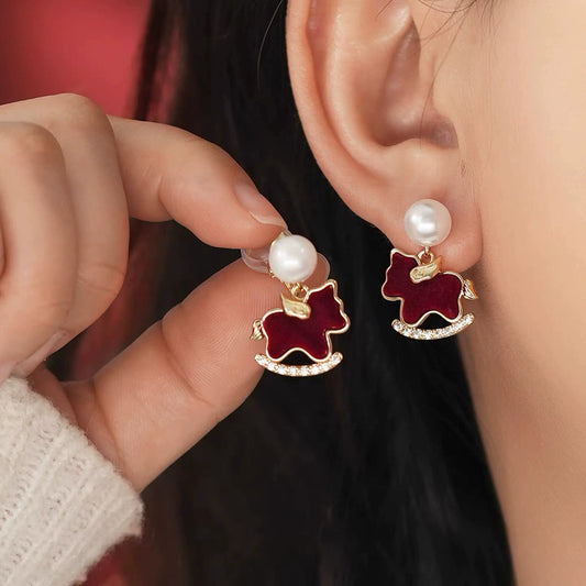 Pearl & Rocking Horse Drop Earrings, Gold-Tone Plated Alloy