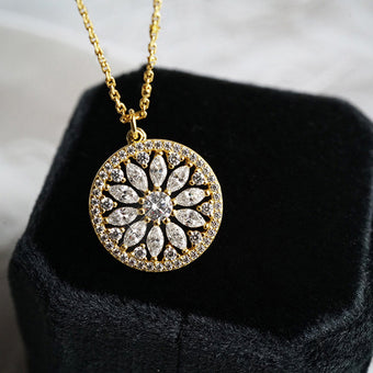 Gold sunburst marquise medallion pendant necklace
