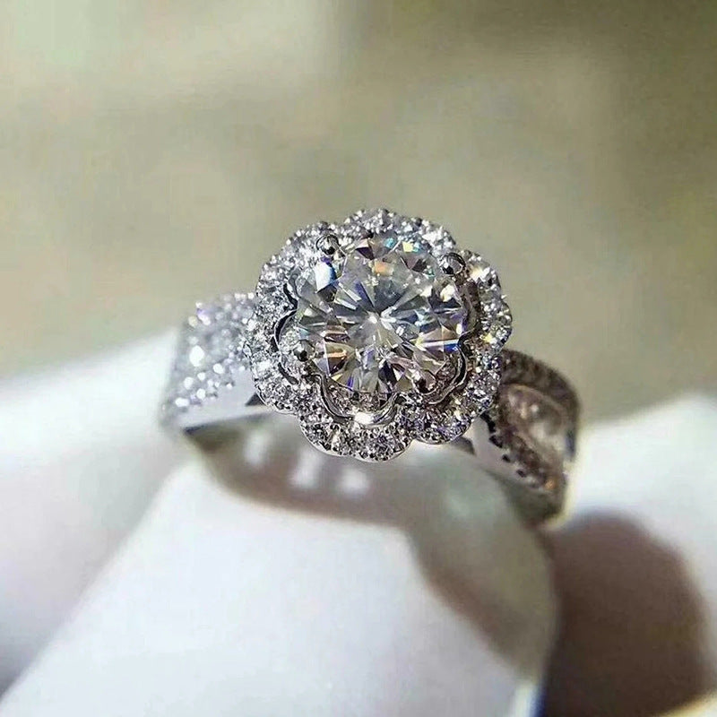Silver round halo wide pavé statement ring