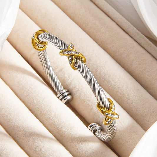 Twisted Cable X-Cross Cuff Bangle