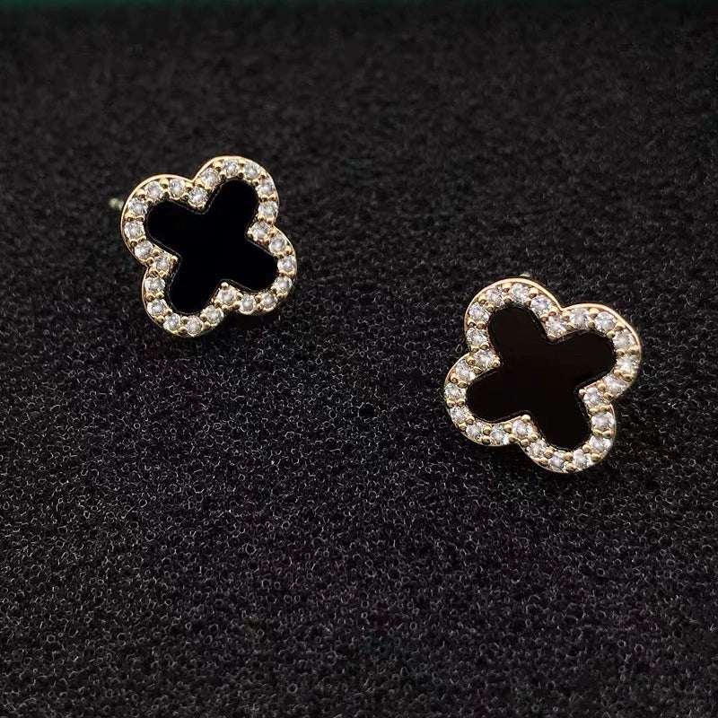 Black Clover Crystal Stud Earrings