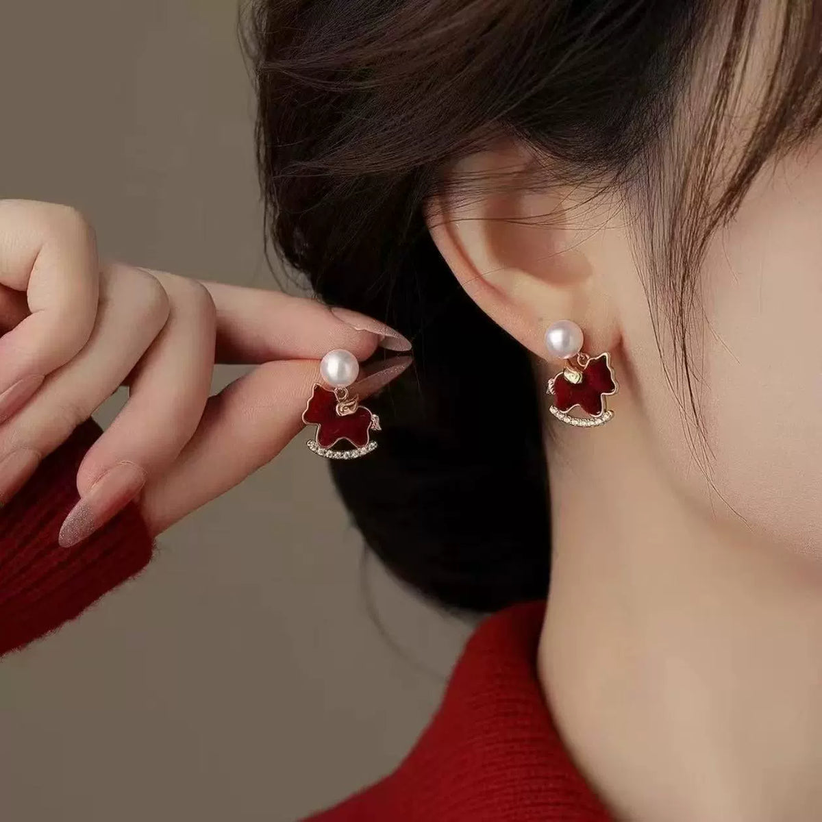 Pearl & Rocking Horse Drop Earrings, Gold-Tone Plated Alloy