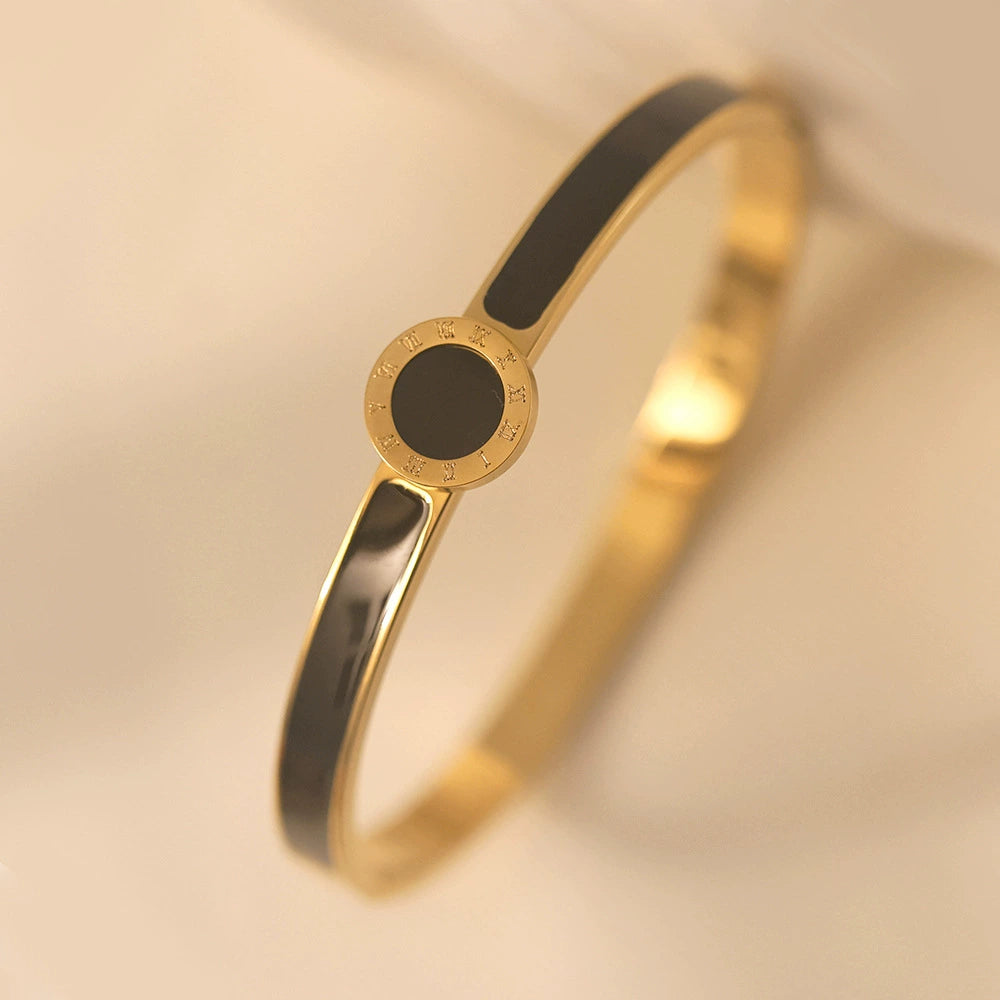 Enamel Roman Numeral Medallion Bangle Bracelet