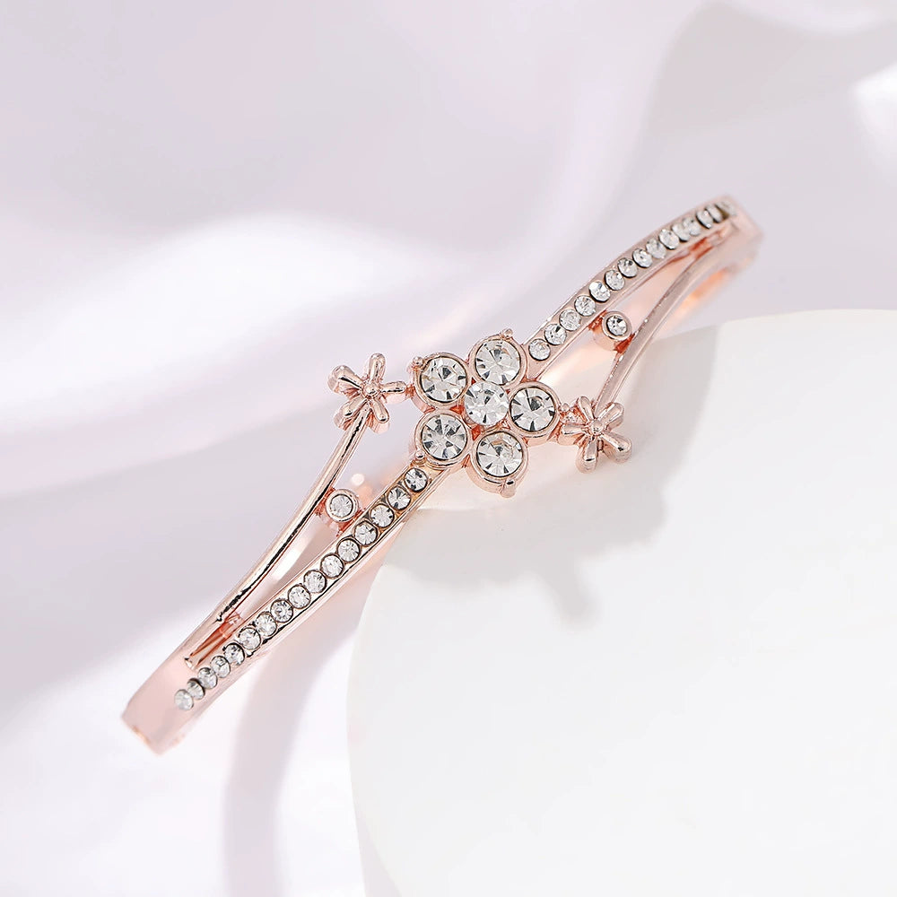 Crystal Flower Bangle Bracelet