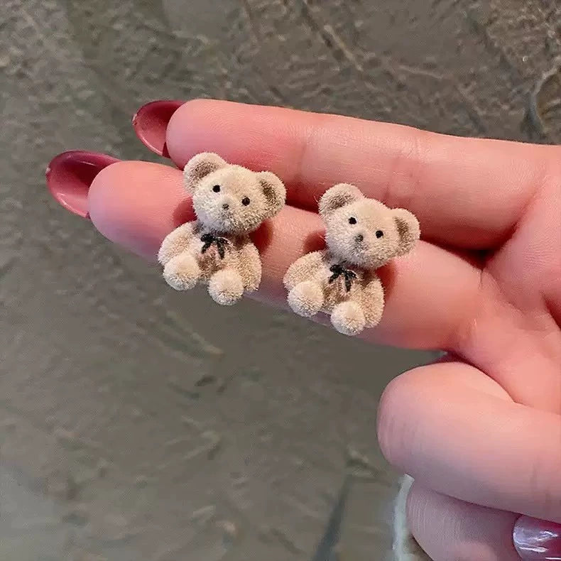 Fluffy Teddy Bear Stud Earrings