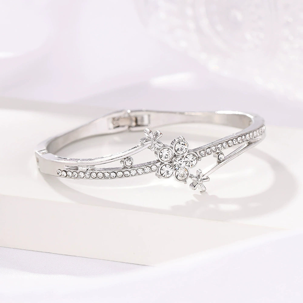 Crystal Flower Bangle Bracelet