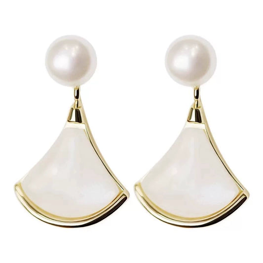 Pearl & Fan Shell Drop Earrings