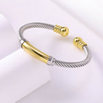 Two-Tone Twisted Cable Bar Cuff Bracelet