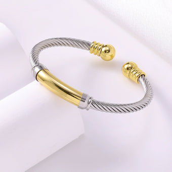 Two-Tone Twisted Cable Bar Cuff Bracelet