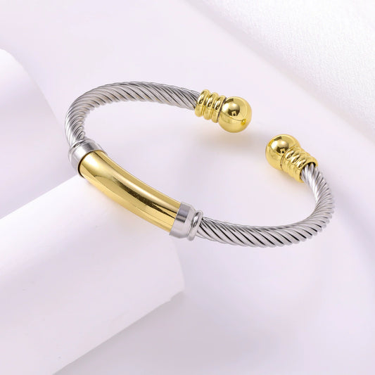 Two-Tone Twisted Cable Bar Cuff Bracelet