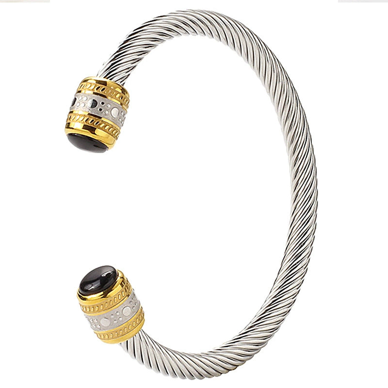 Two-Tone Twisted Cable Open Cuff Bracelet