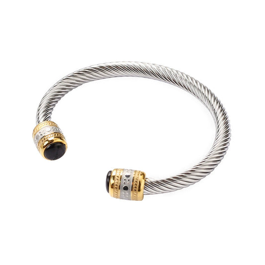 Two-Tone Twisted Cable Open Cuff Bracelet