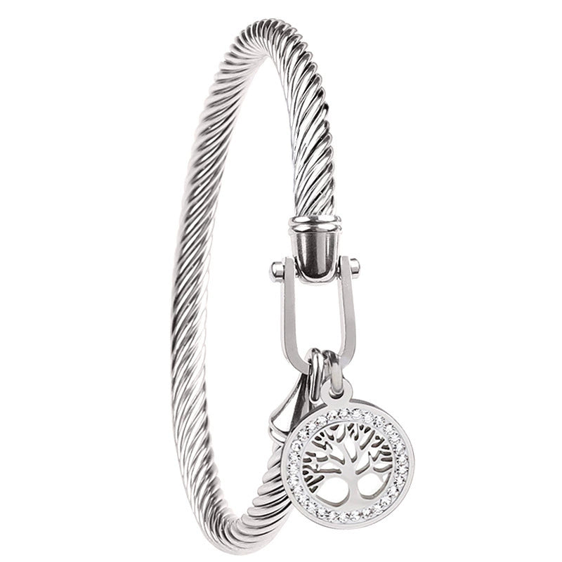 Tree of Life Twisted Cable Bangle Bracelet
