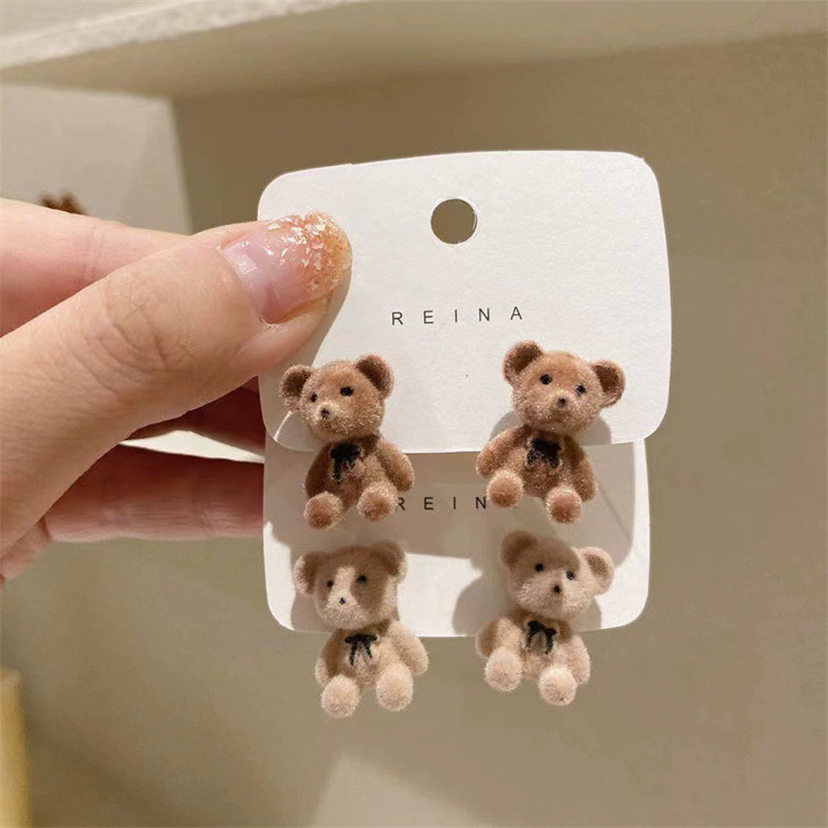 Fluffy Teddy Bear Stud Earrings