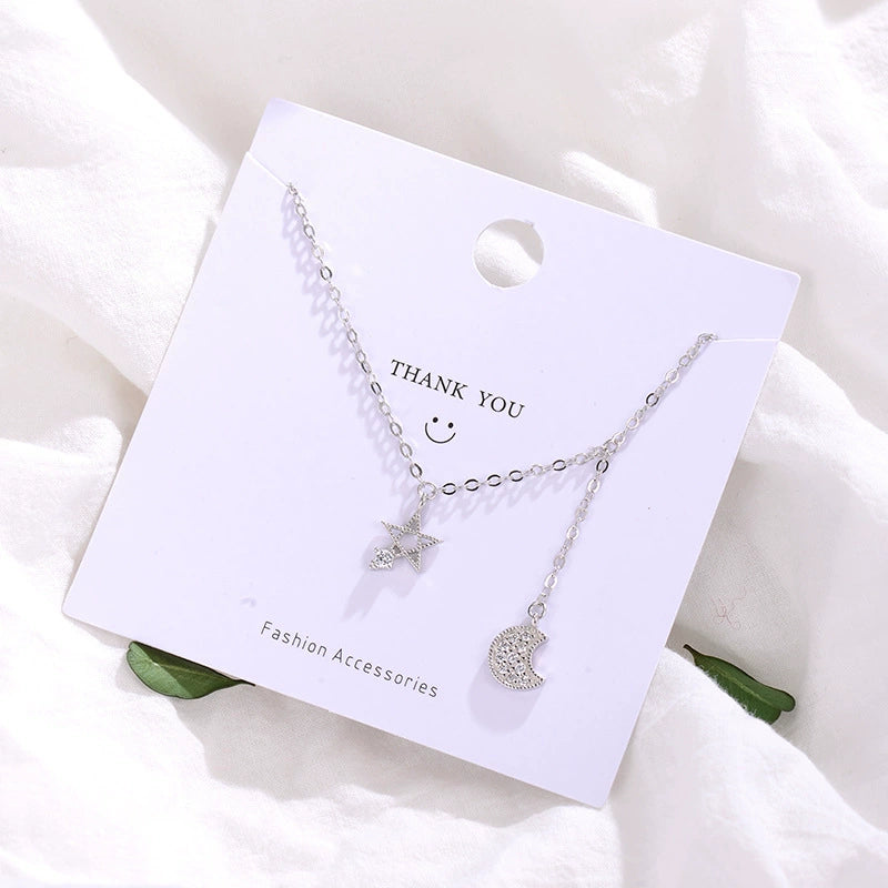 Crystal Star &amp; Moon Double Layer Necklace