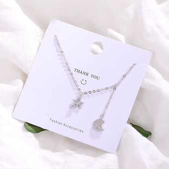 Crystal Star &amp; Moon Double Layer Necklace