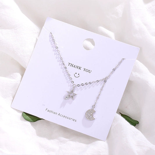 Crystal Star &amp; Moon Double Layer Necklace