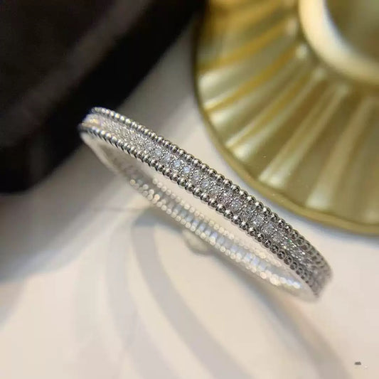 Silver beaded edge pavé crystal bangle bracelet