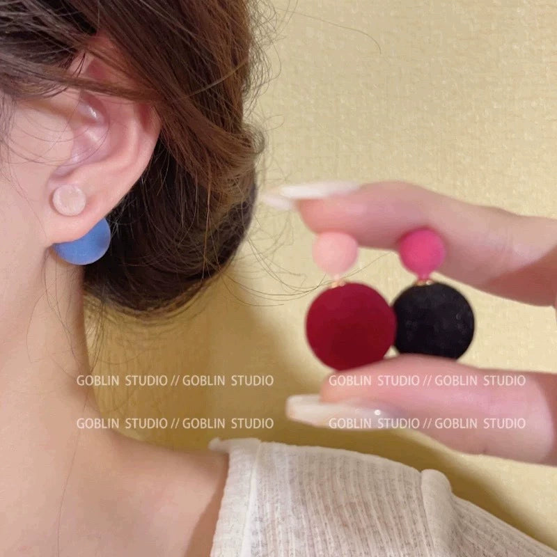 Velvet Flocked Ball &amp; Disc Stud Earrings