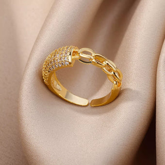 Luxury Crystal Ring, Gold-Tone Plated Brass with Cubic Zirconia, Universal Fit