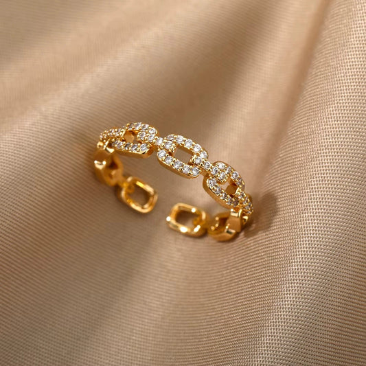 Luxury Crystal Ring, Gold-Tone Plated Brass with Cubic Zirconia, Universal Fit