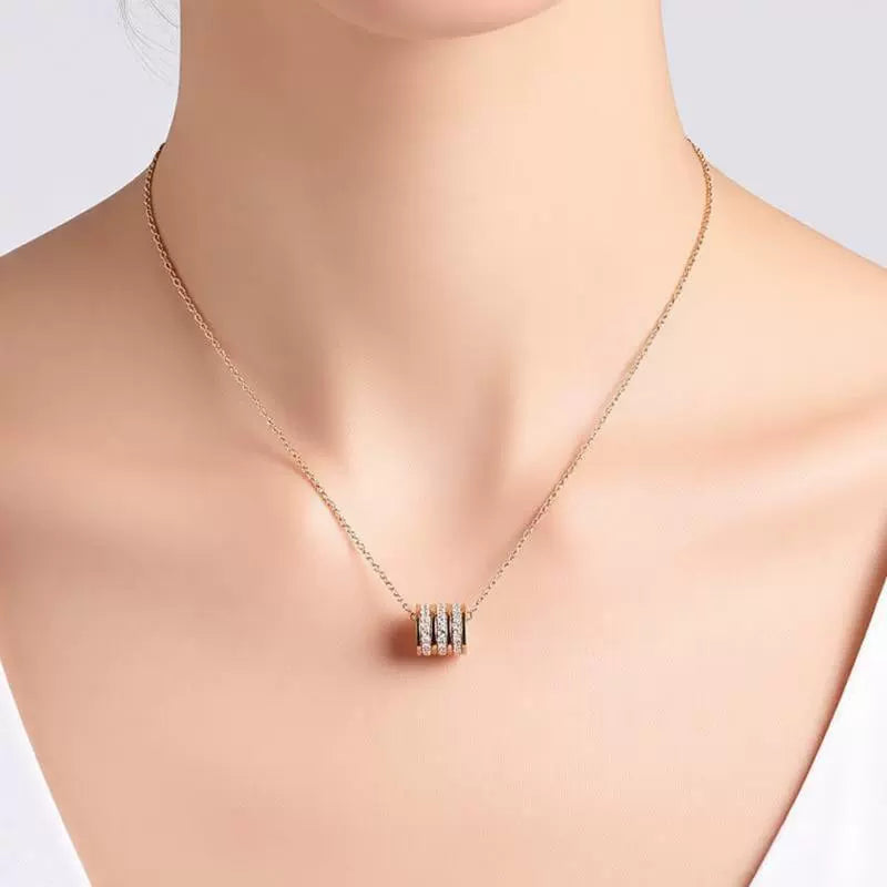 Triple-Row Crystal Barrel Pendant Necklace