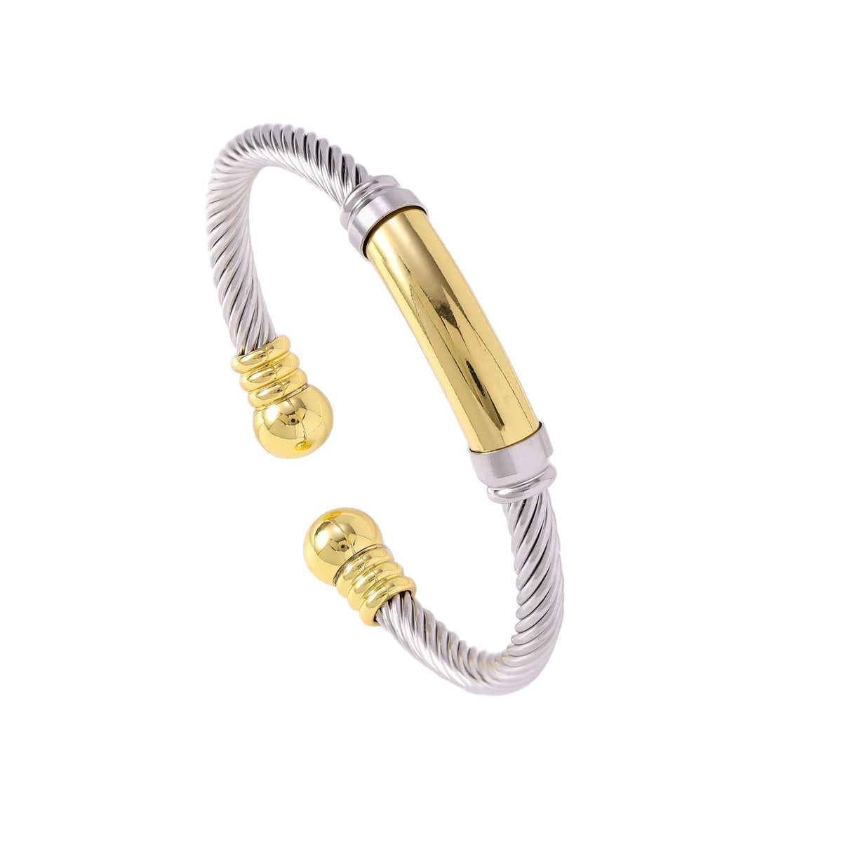 Two-Tone Twisted Cable Bar Cuff Bracelet