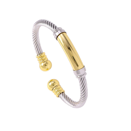 Two-Tone Twisted Cable Bar Cuff Bracelet