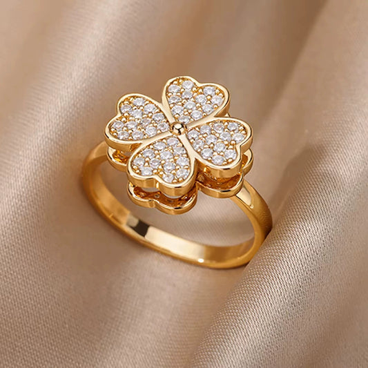 Gold-Tone Crystal Ring, Plated Brass with Cubic Zirconia, Universal Fit