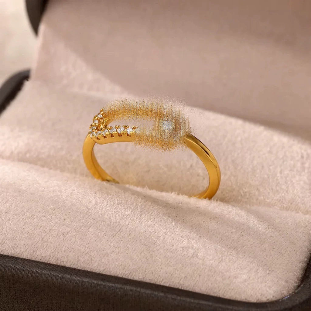 Luxury Crystal Ring, Gold-Tone Plated Brass with Cubic Zirconia, Universal Fit