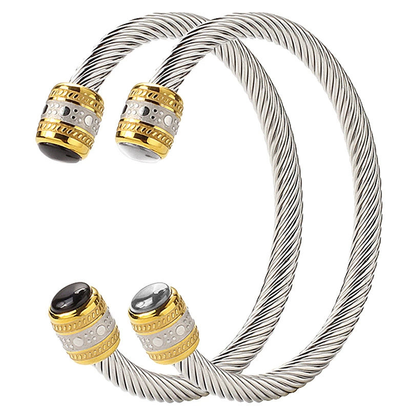Two-Tone Twisted Cable Open Cuff Bracelet