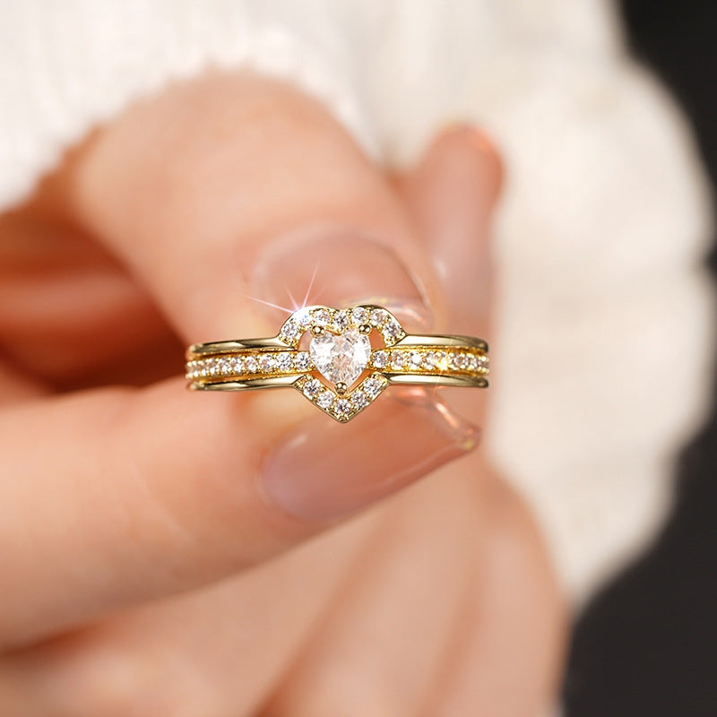 Gold pavé heart halo ring