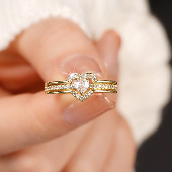 Gold pavé heart halo ring