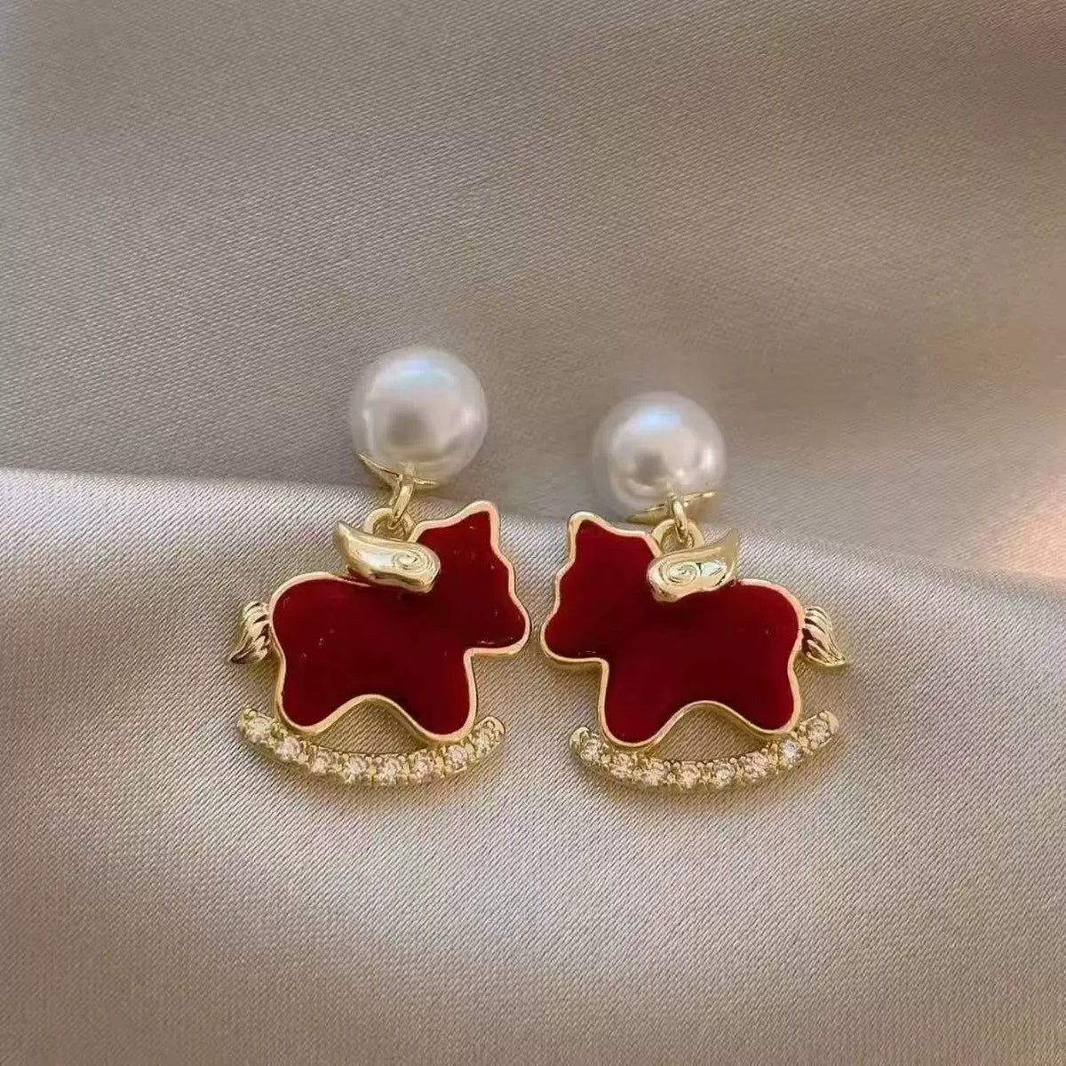 Pearl & Rocking Horse Drop Earrings, Gold-Tone Plated Alloy