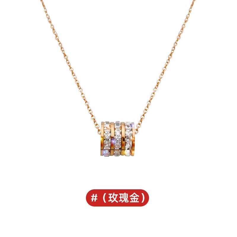 Triple-Row Crystal Barrel Pendant Necklace