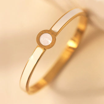 Enamel Roman Numeral Medallion Bangle Bracelet