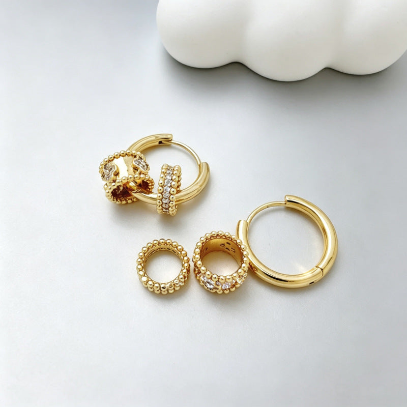 Gold pavé barrel charm huggie hoop earrings with charm removed