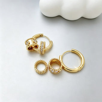Gold pavé barrel charm huggie hoop earrings with charm removed