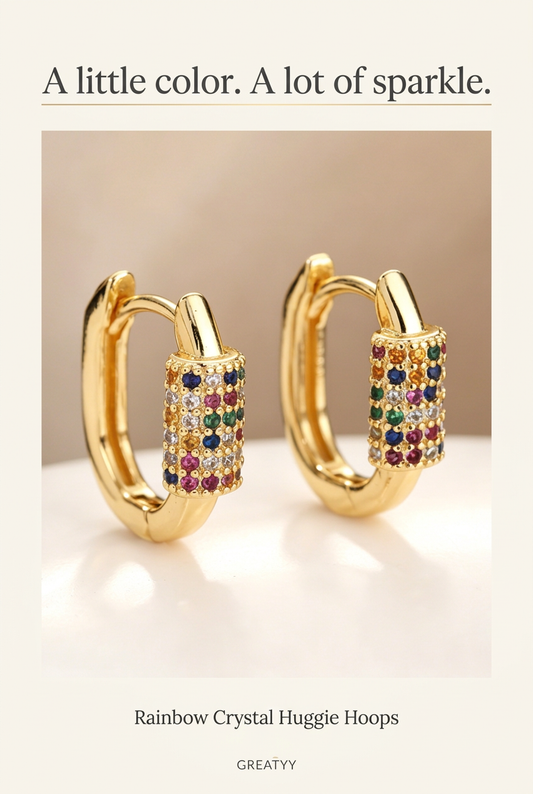 Rainbow crystal huggie earrings Pinterest Pin